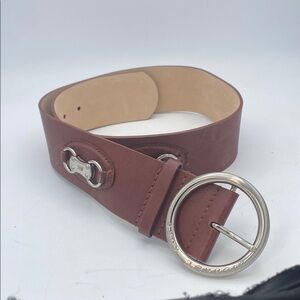 Michael Michael Kors wide brown leather belt with metal buckle accents sz Small